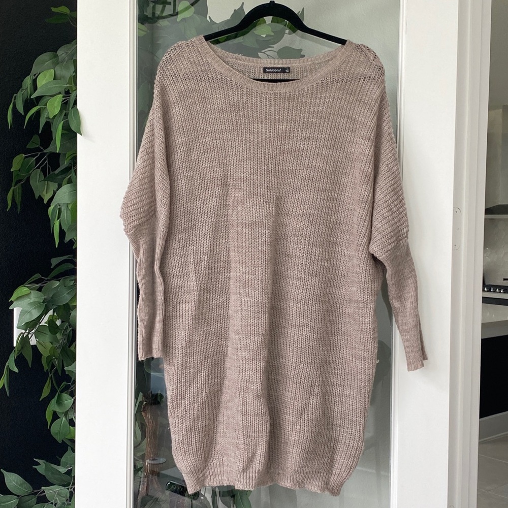 Brown tan knit sweater dress by Solutions!